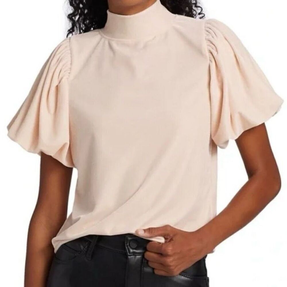FREE PEOPLE | NWT Claudia Puff-Sleeve Velvet Blush Pink Champagne Toast | Medium